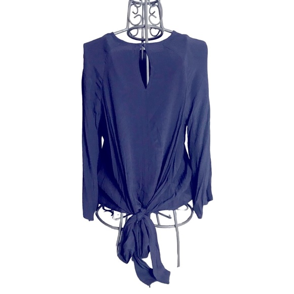 CODE X MODE Tops - CODE X MODE Tie Back Navy Blue Crewneck Blouse Sizes Small & Medium